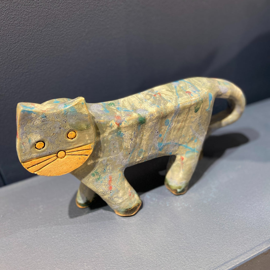 Blue Cat by Basia Roszak - a ceramic sculpture of a cat. Original art for sale at The Biscuit Factory Newcastle.