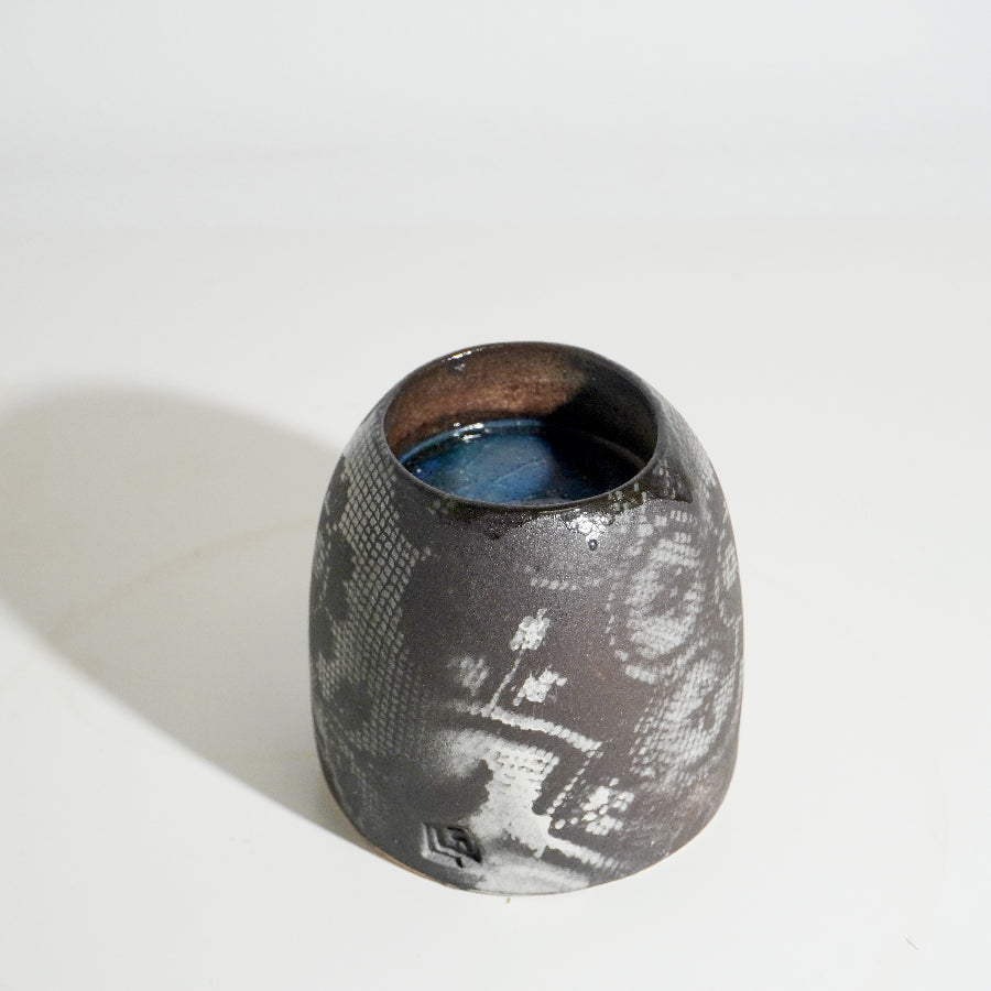 Tealight Holder Brown and White by Lesley Farrell | Contemporary Ceramics for sale at The Biscuit Factory Newcastle 