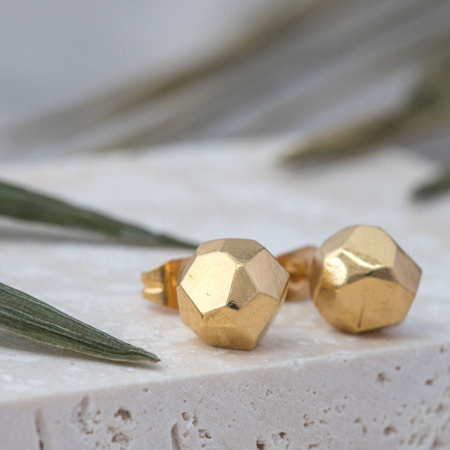 Meteorite Stud Earrings Gold by Elin Horgan, a pair of gold stud earrings. | Contemporary jewellery for sale at The Biscuit Factory Newcastle
