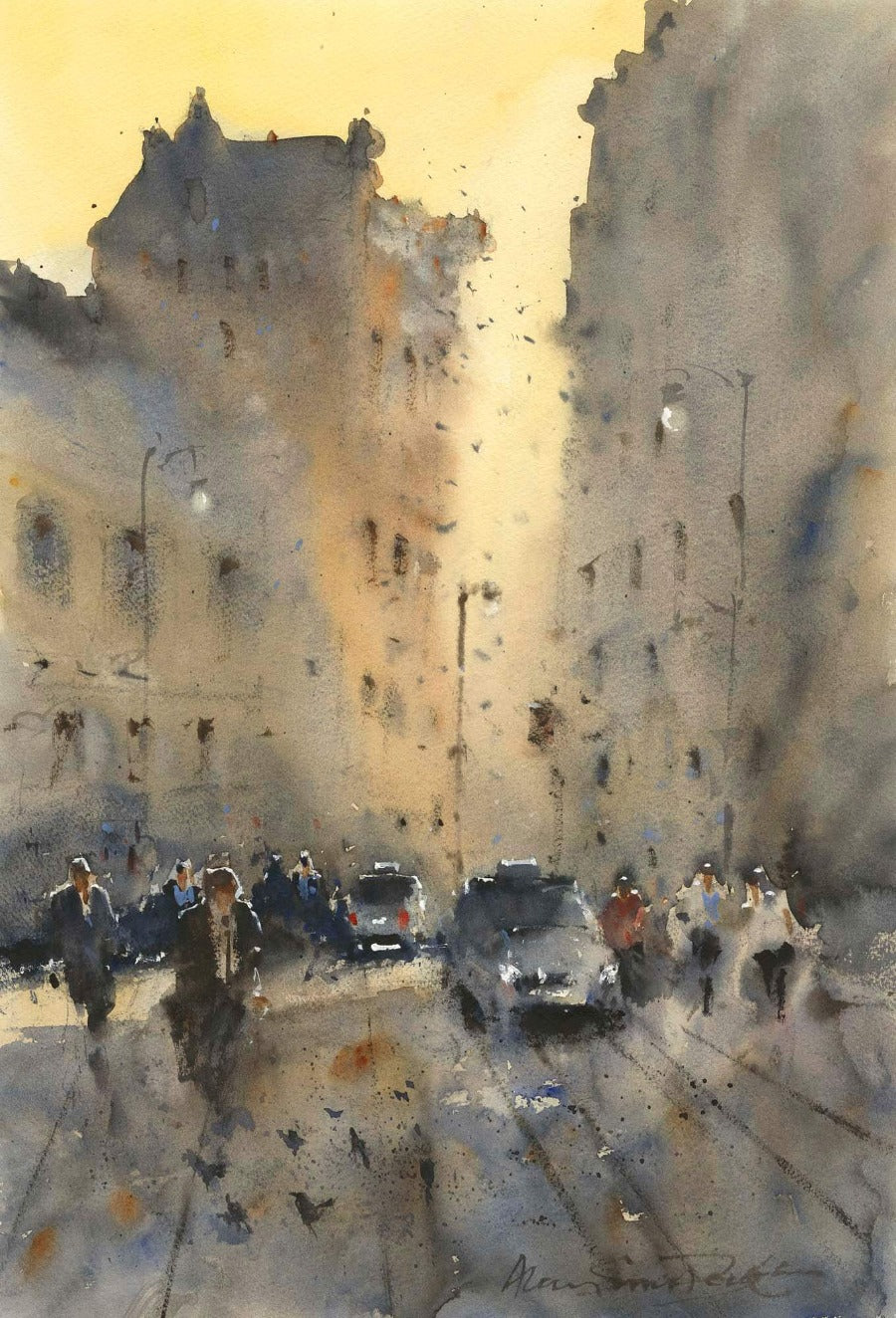 King Street Quayside by Alan Smith Page, an original watercolour painting of a Newcastle street scene. | Original art for sale at The Biscuit Factory Newcastle