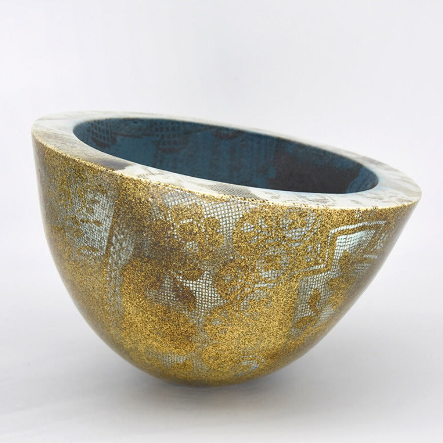 Large Vessel - Gold, Brown & Black by Lesley Farrell | Contemporary Ceramics for sale at The Biscuit Factory Newcastle 