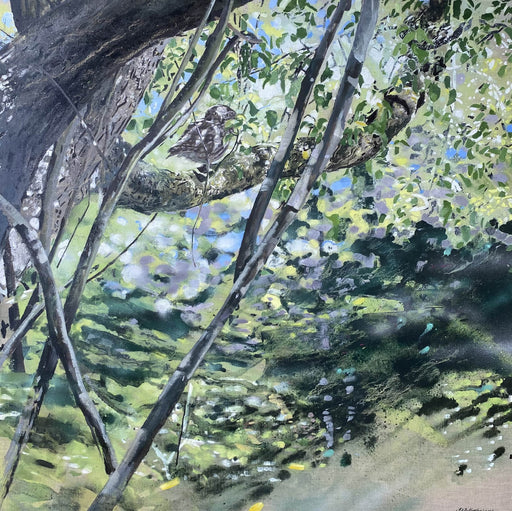 Artistic depiction of a forest scene with trees and foliage