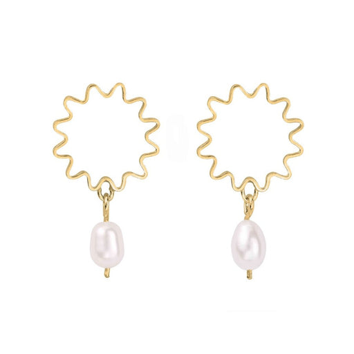 Mini pearl earrings by Olivia Taylor, a pair of gold earrings with pearl droplet. | Contemporary, sustainable jewellery for sale at The Biscuit Factory Newcastle