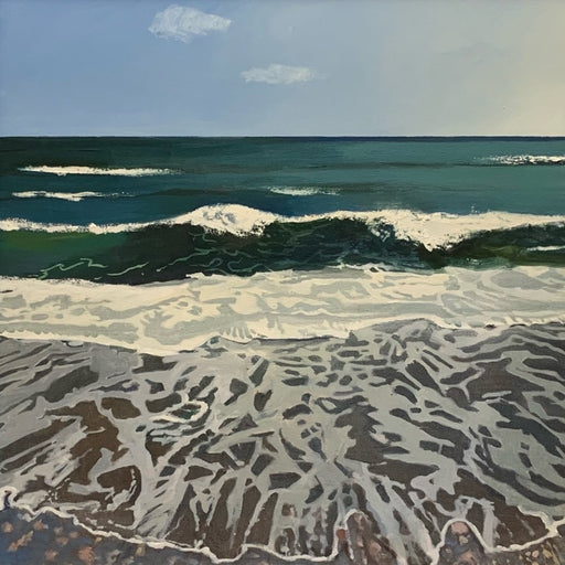 Morning Tide by Graham Rider, an orifinal painting of a coastal tide on the beach. | Original landscape paintings for sale at The Biscuit Factory Newcastle