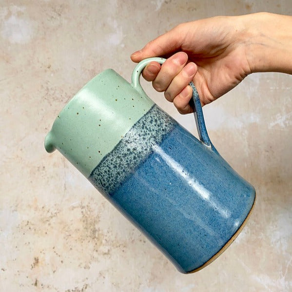 Large Jug by Emily Doran, A hanmade ceramic jug with blue and green speckled glaze | Handmade homewares for sale at The Biscuit Factory Newcastle