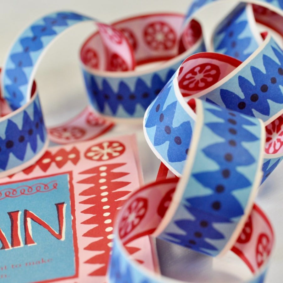 A paperchain in pink and blue patterns. | Unique gift ideas at The Biscuit Factory Newcastle