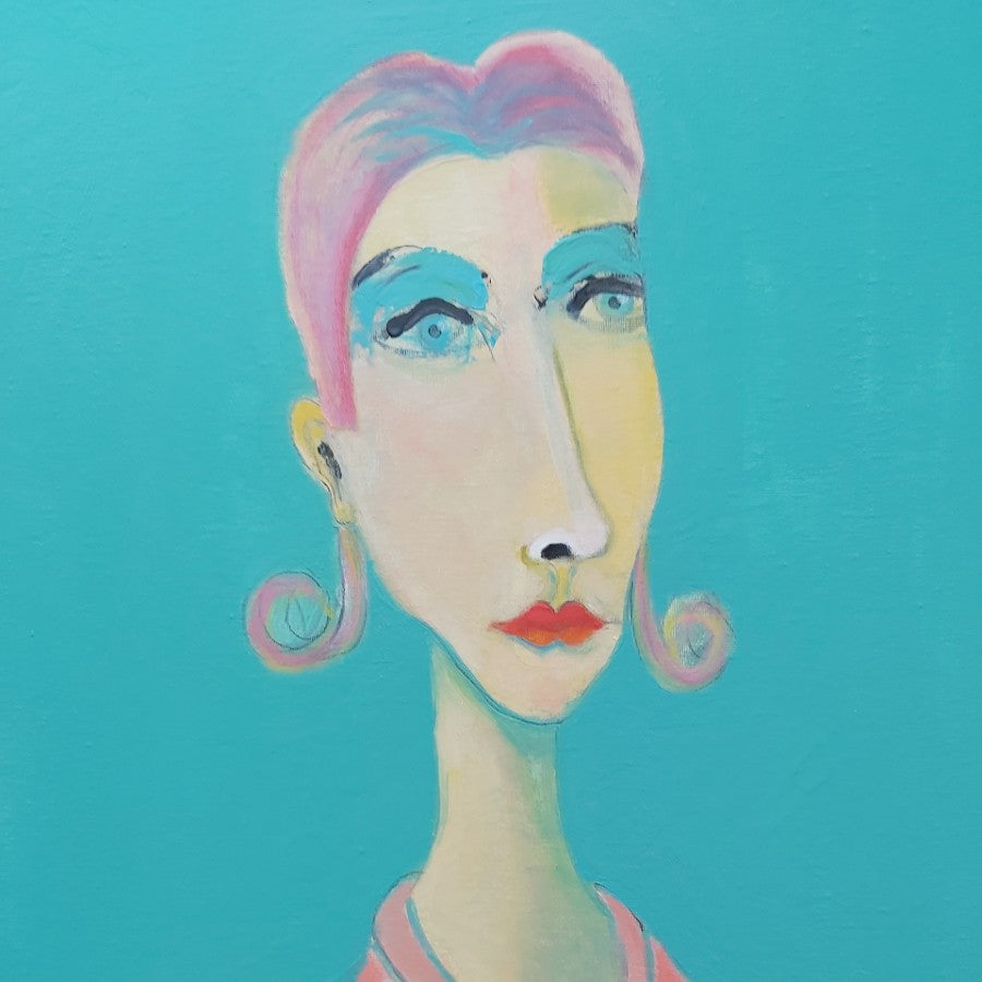 Penelope by Peter Hallam, a colourful original portrait painting. | Contemporary original art for sale at The Biscuit Factory Newcastle. 