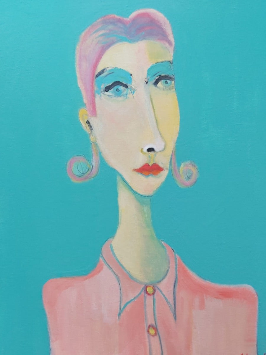 Penelope by Peter Hallam, a colourful original portrait painting. | Contemporary original art for sale at The Biscuit Factory Newcastle.