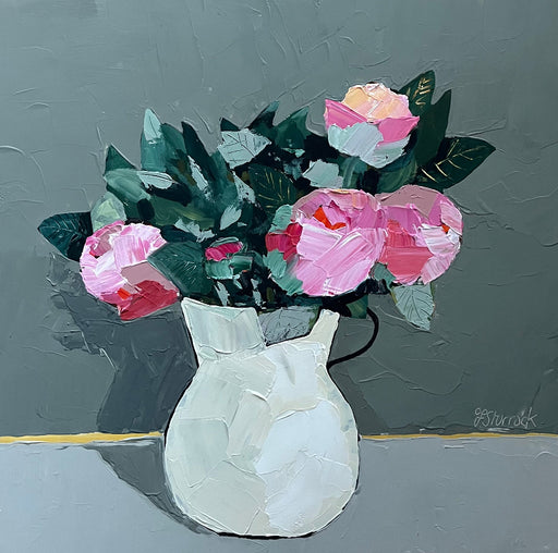 Peonies in White Jug by Fiona Sturrock | Contemporary Painting for sale at The Biscuit Factory
