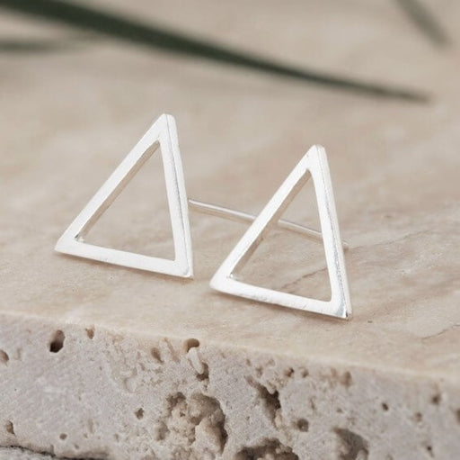Triangle Stud Earring - Silver by Elin Horgan, a pair of silver triangle shaped stud earrings. | Contemporary handmade jewellery for sale at The Biscuit Factory Newcastle.