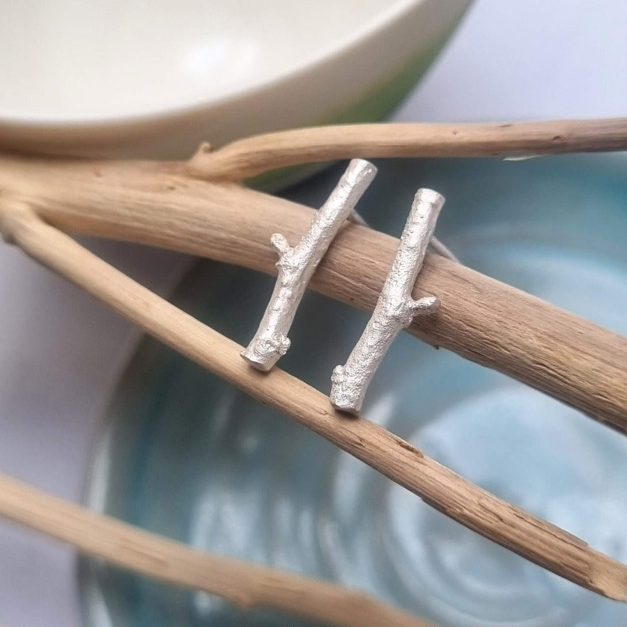 Silver Birch Twig Studs by Tina Macleod | Contemporary jewellery for sale at The Biscuit Factory Newcastle 