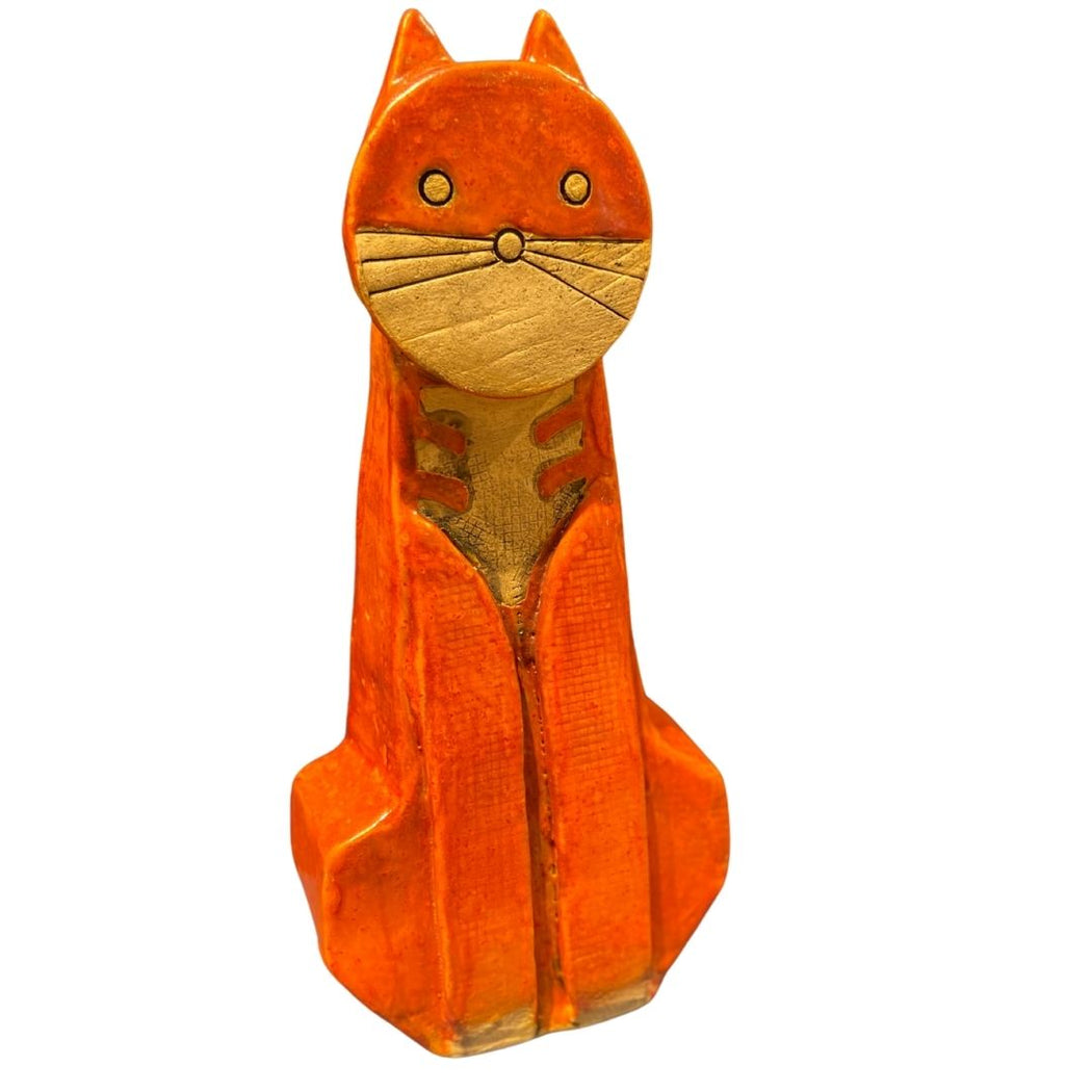 Sitting Cat by Basia Roszak - a ceramic sculpture of an orange cat. Original art for sale at The Biscuit Factory Newcastle.