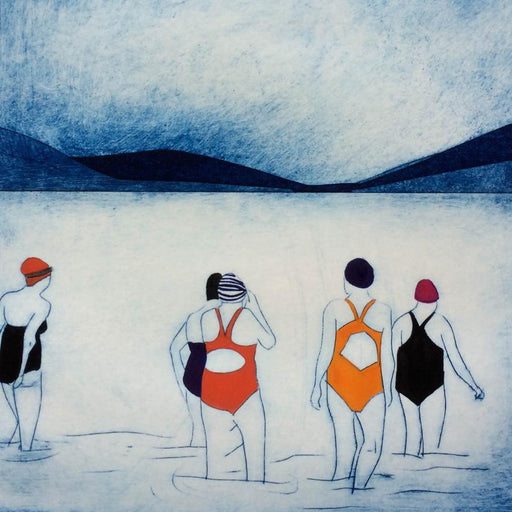 Swim Club by Sarah Morgan | Contemporary Collagraph for sale at The Biscuit Factory Newcastle 