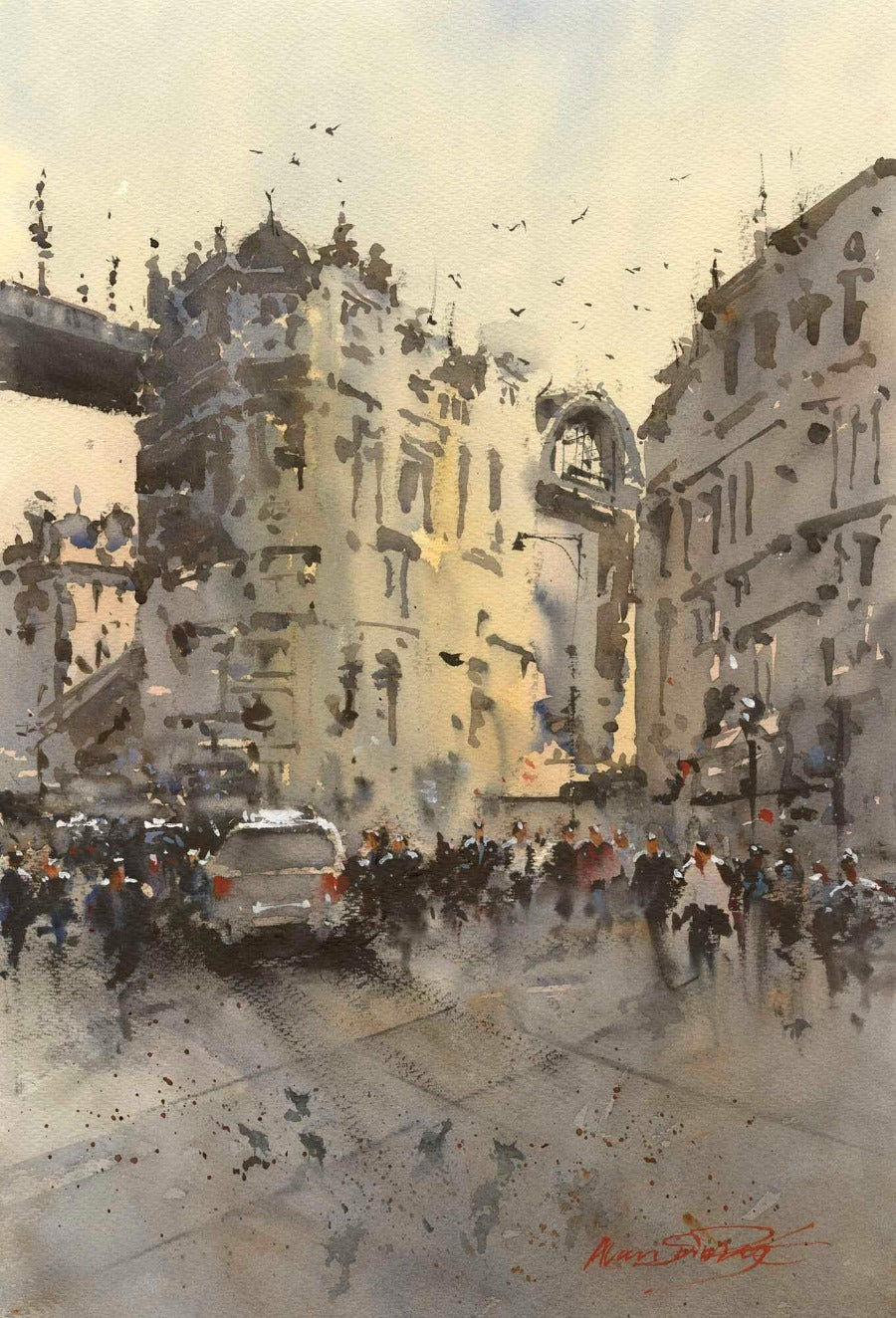 The Side by Alan Smith Page, a limited edition print of a city street scene. | Original art for sale at The Biscuit Factory Newcastle