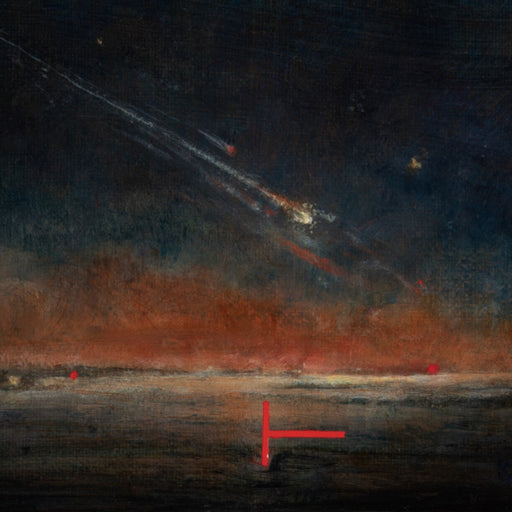 Oil painting of comets in a dark sky above an ocean