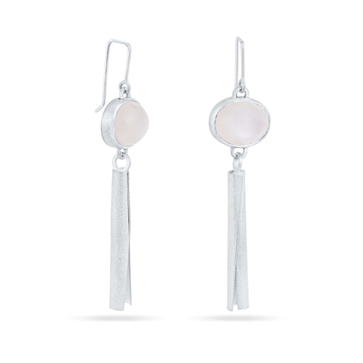 White Moonstone Drops with Silver Sand Curls by Lyndsay Fairley | Original contemporary silver jewellery for sale at The Biscuit Factory 
