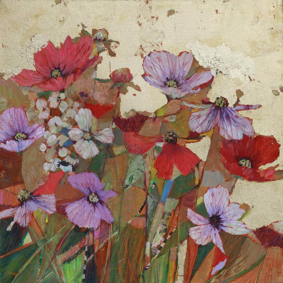 Wild Garden Flowers by Sally Anne Fitter. An original floral, still life painting in bright colours . Original still life art for sale at The Biscuit Factory Newcastle