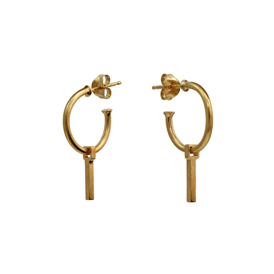 Bar Hoop Earrings Gold by Cara Tonkin | Contemporary Jewellery for sale at The Biscuit Factory Newcastle 