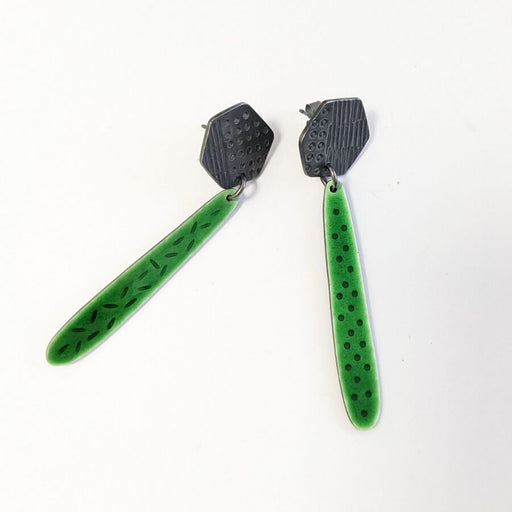 Basalt Drop Earrings - Summer Green by Caroline Finlay | Original jewellery for sale at The Biscuit Factory Newcastle 