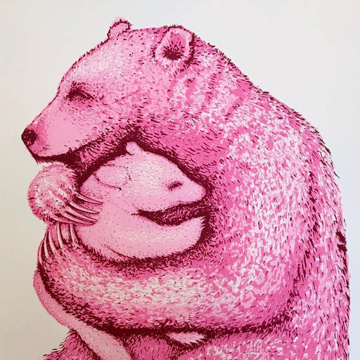 Bear Hugs Pink by Tim Southall | Contemporary Print for sale at The Biscuit Factory Newcastle 