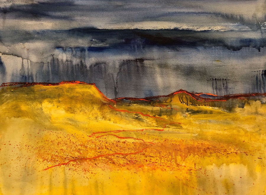 Blue and Orange Distant Hills by Clifford William Blakey | Contemporary Painting for sale at The Biscuit Factory