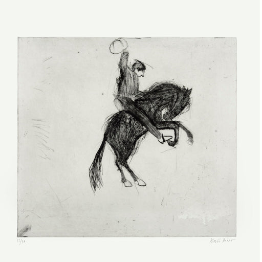 Bucking Bronco by Kate Boxer, a handmade print of a cowboy on a horse.