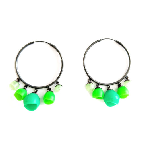 Chandelier Green Fade Hoops by Jenny Lewellyn | Contemporary jewellery for sale at The Biscuit Factory Newcastle 