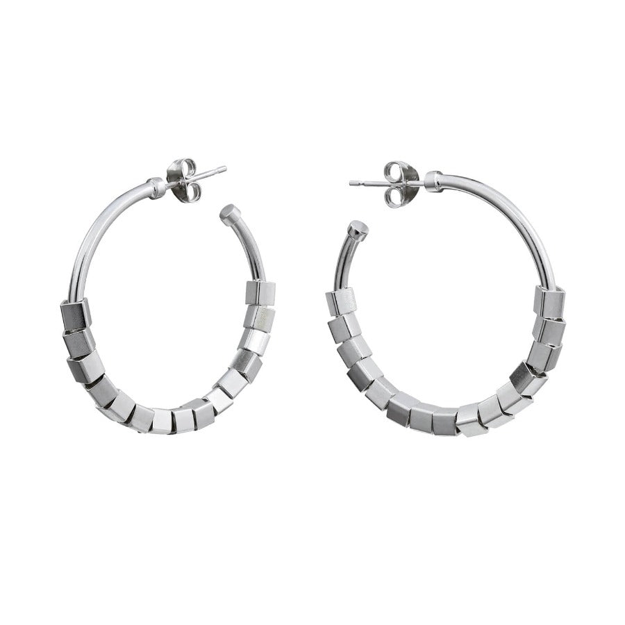 Large Cube Hoops Earrings Silver by Cara Tonkin | Contemporary handmade jewellery for sale at The Biscuit Factory Newcastle 