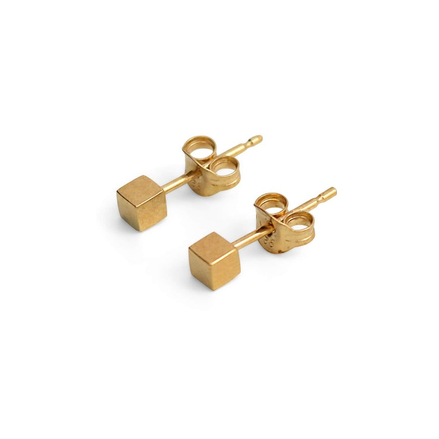 Cube Stud Earrings in Gold by Cara Tonkin | Contemporary Jewellery for sale at The Biscuit Factory Newcastle 