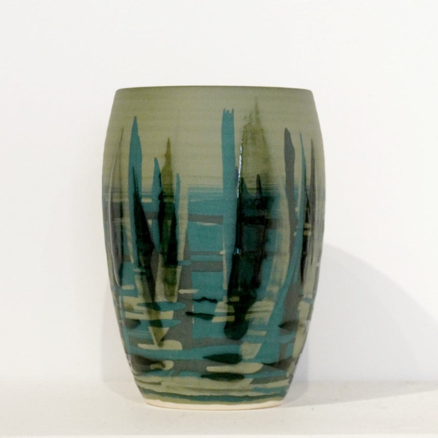 Small Curved Vase in Moss Green by Rowena Gilbert | Contemporary Ceramics available at The Biscuit Factory Newcastle 