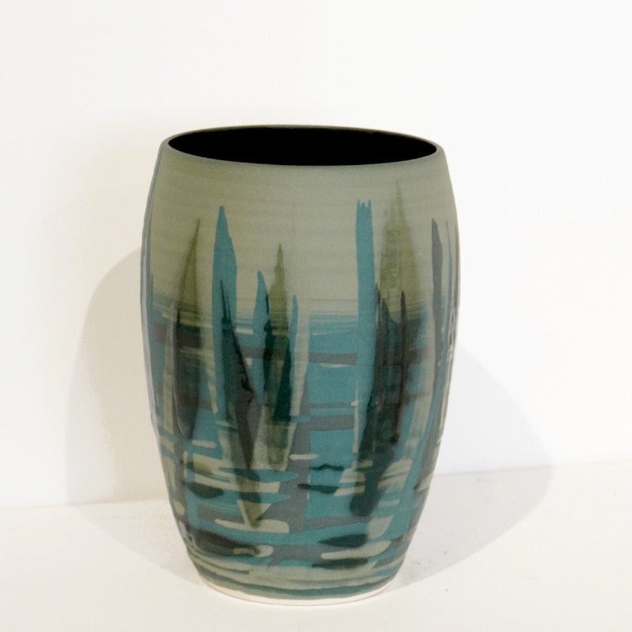 Small Curved Vase in Moss Green by Rowena Gilbert | Contemporary Ceramics available at The Biscuit Factory Newcastle