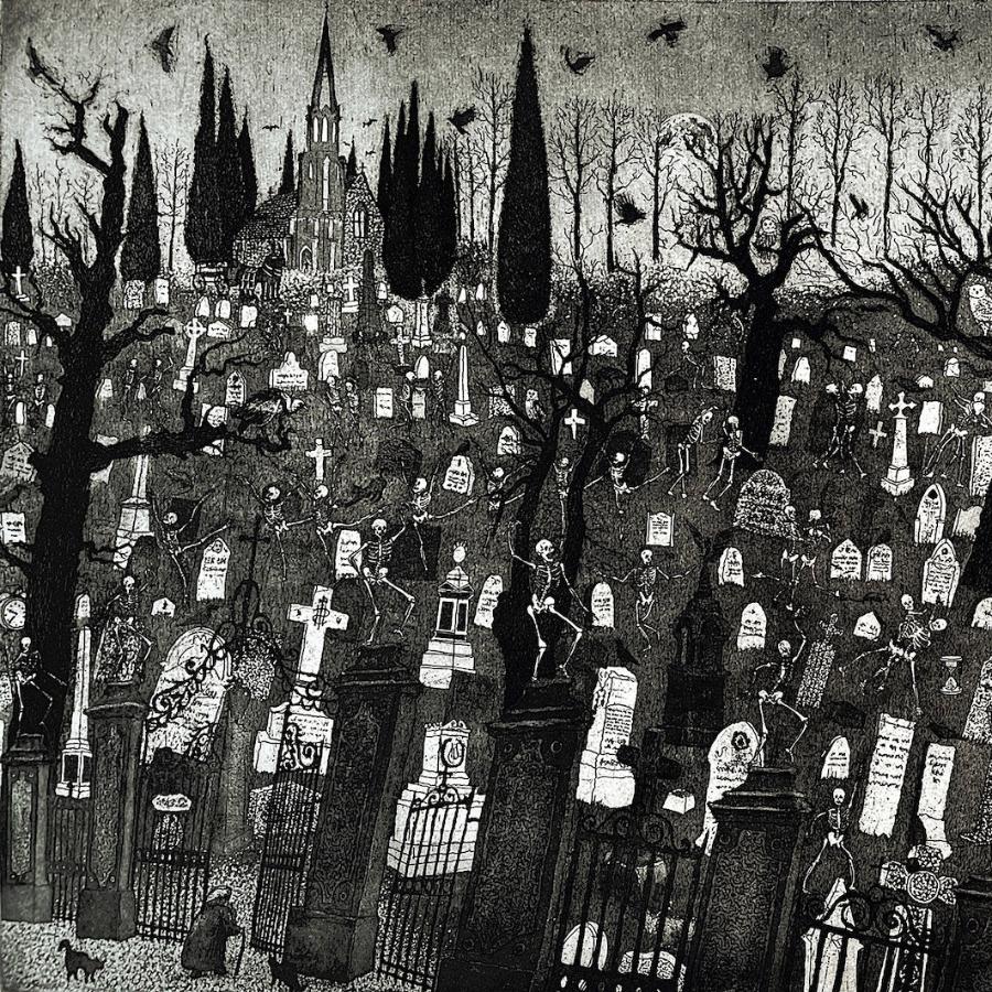 Danse Macabre by Tim Southall | Contemporary Etching print for sale at The Biscuit Factory Newcastle 