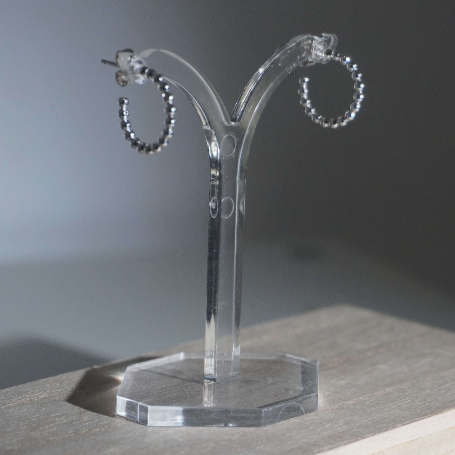 Dotty Silver Hoop Earrings by Claire Lowe | Contemporary Jewellery for sale at The Biscuit Factory Newcastle 