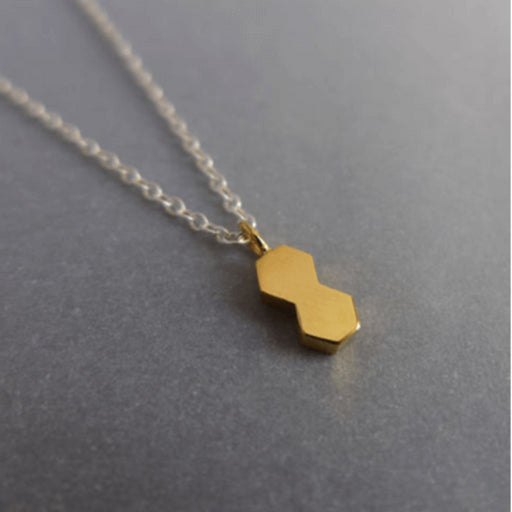 Double Hexagonal Pendant Gold Plated by Laila Smith | Contemporary Jewellery for sale at The Biscuit Factory Newcastle 