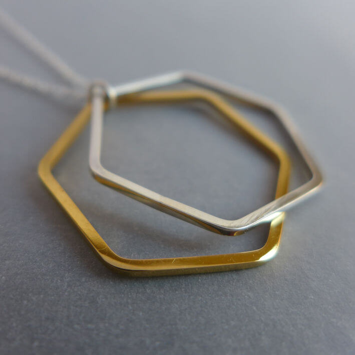 Double Wire Hexagonal Pendant by Laila Smith | Contemporary Jewellery for sale at The Biscuit Factory 