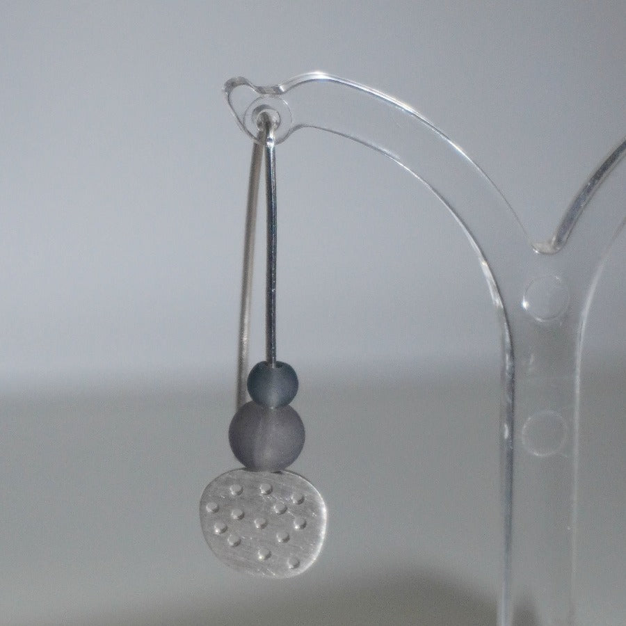 Drilled Pebble and Bead Earrings by Claire Lowe | Contemporary jewellery for sale at The Biscuit Factory