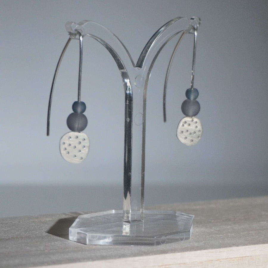 Drilled Pebble and Bead Earrings by Claire Lowe | Contemporary jewellery for sale at The Biscuit Factory 