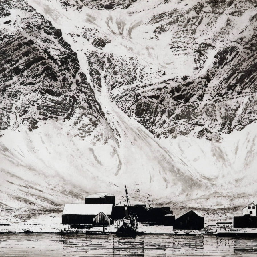 Grytviken Whaling Station by Ian Brooks | Contemporary Etching for sale at The Biscuit Factory Newcastle 