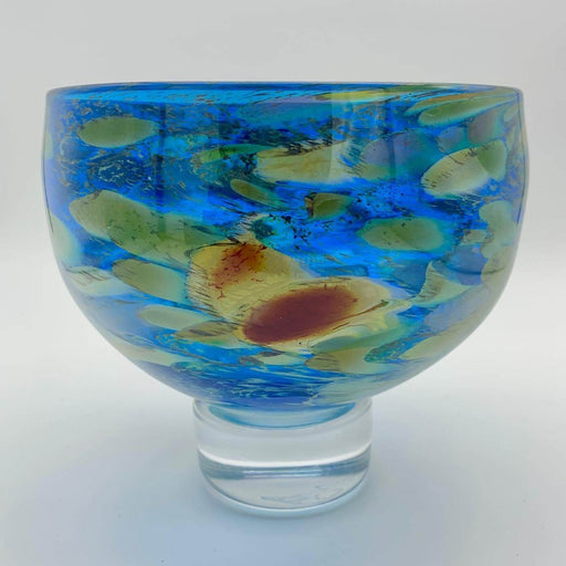 Hydrangea Medium Blue Footed Bowl by David Flower | Contemporary Glassware for sale at The Biscuit Factory Newcastle 