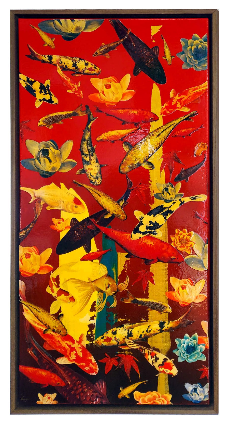 Koi on Crimson Turquoise and Gold by Lily Greenwood | Contemporary Painting for sale at The Biscuit Factory Newcastle