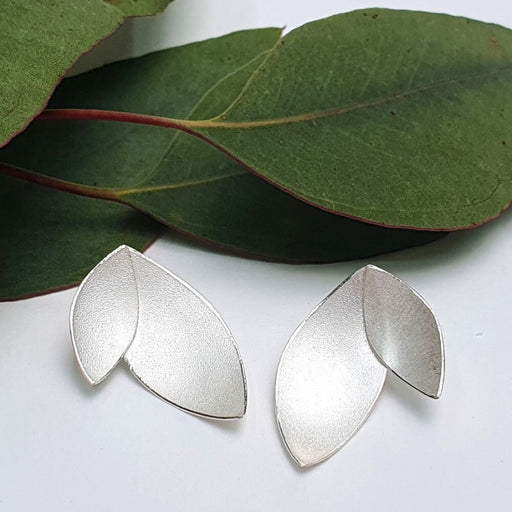 Large Long Eucalyptus Petal Earrings by Donna Barry | Contemporary Jewellery for sale at The Biscuit Factory Newcastle 