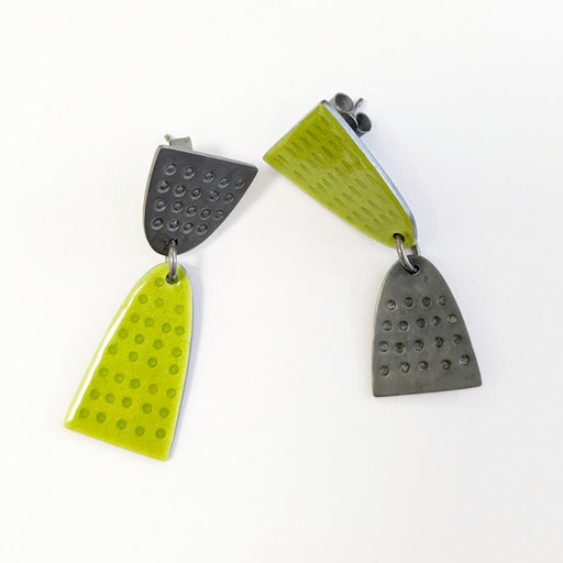 Leonora 1 Mismatched Earrings - Spring Green by Caroline Finlay | Contemporary jewellery for sale at The Biscuit Factory Newcastle 