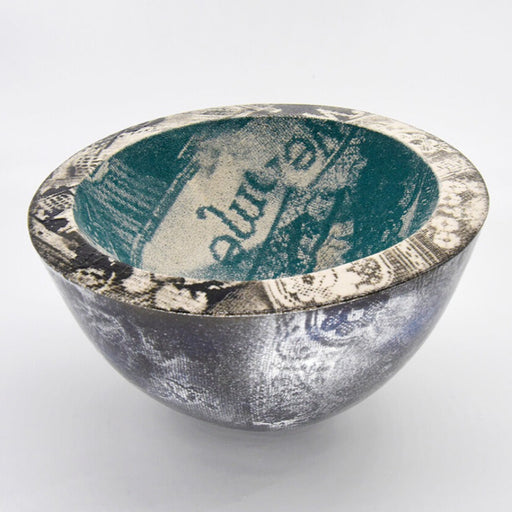 Medium Vessel - Black, White & Teal by Lesley Farrell | Contemporary Ceramics for sale at The Biscuit Factory Newcastle 
