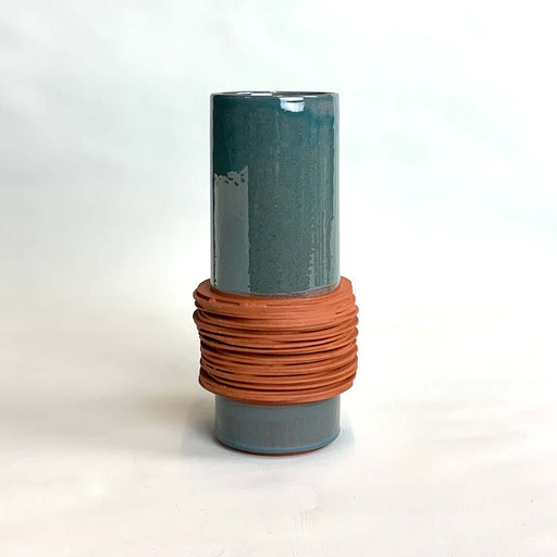 Medium Stacked Vessel - Petrol by Emma Wesmacott | Original Brutalist Ceramics works for sale at The Biscuit Factory Newcastle 