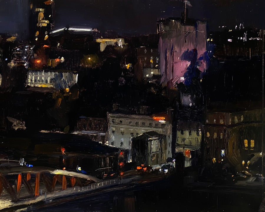 Night Castle by Kevin Day | Contemporary Painting for sale at The Biscuit Factory Newcastle