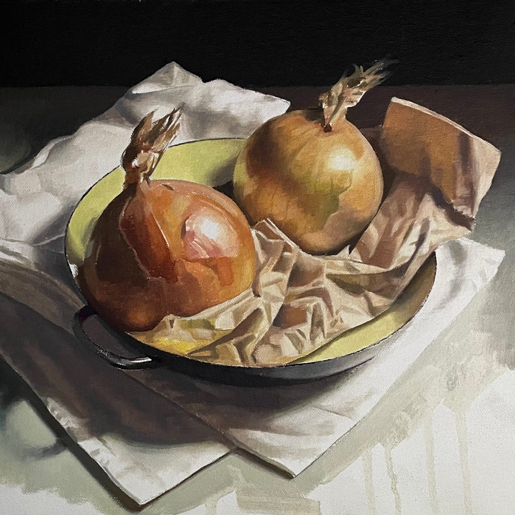 Onions in Yellow Enamel Bowl