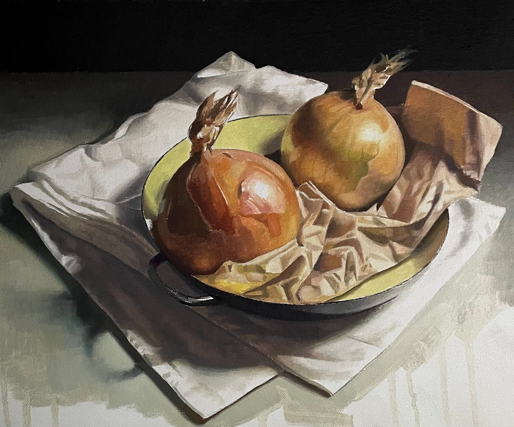 Onions in Yellow Enamel Bowl