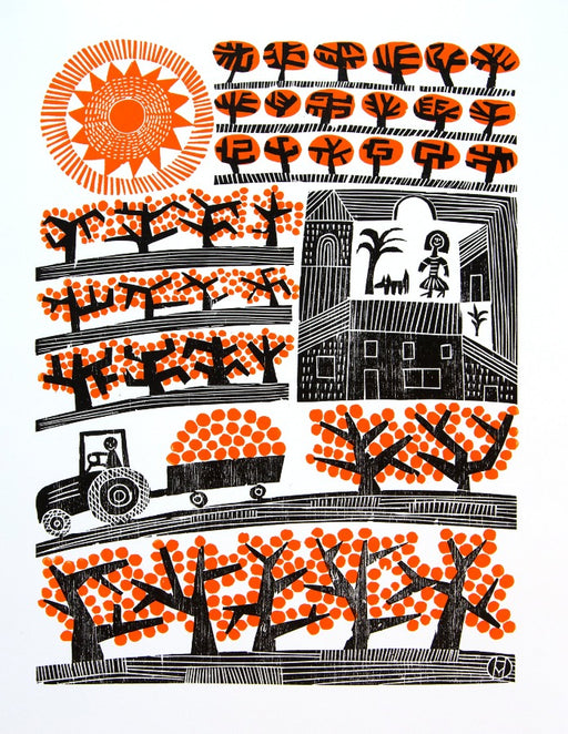 Orange Farm Near Valencia by Hilke MacIntyre | Contemporary Prints for sale at The Biscuit Factory Newcastle 