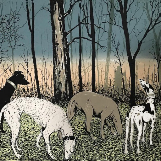 Out with the dogs by Tim Southall | Contemporary Silkscreen Print for sale at The Biscuit Factory 