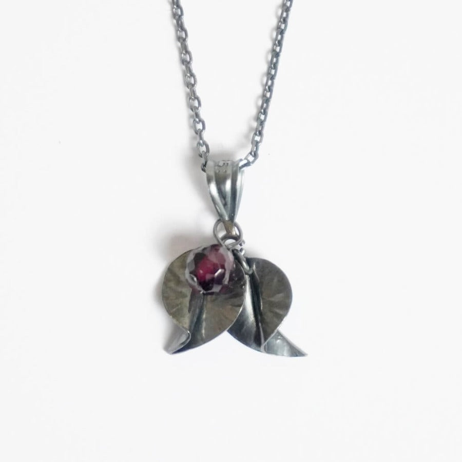 Tiny Leaves Pendant with Garnet by Nettie Birch | Contemporary Jewellery for sale at The Biscuit Factory Newcastle 